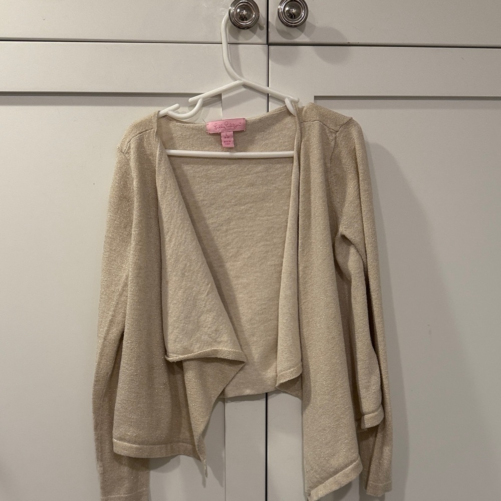 Girls Size 8-10 - Metallic Gold Open Front Cardigan